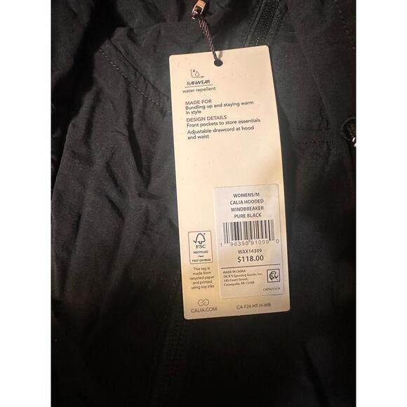 CALIA Windbreaker Womens Size M Black Hooded Anorak Pullover Water Repellent Act - Picture 8 of 9
